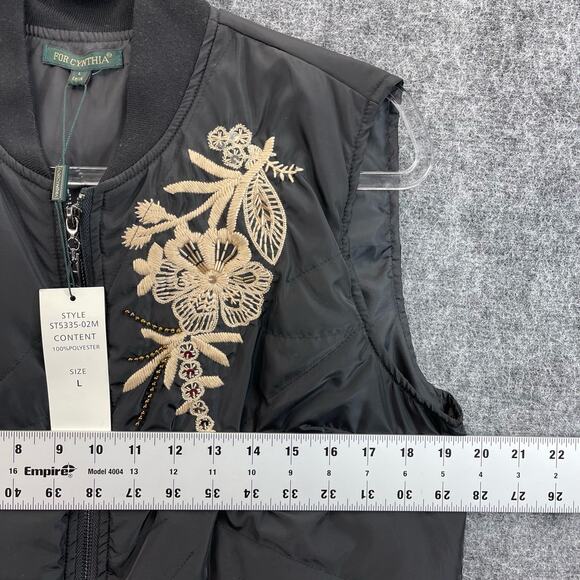 For Cynthia Women Black Vest Embroidered Full Zip Soft Vest Size L - Picture 8 of 11